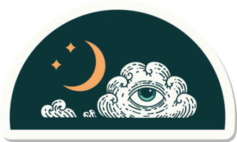 tattoo style sticker of a moon stars and cloud png