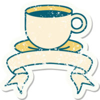 grunge sticker with banner of a cup of coffee png