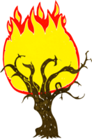 dessin animé arbre d'hiver en feu png