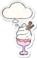 helado de dibujos animados y burbuja de pensamiento como una pegatina gastada angustiada png