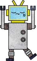 robot qui pleure de dessin animé de texture grunge rétro png