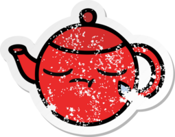 distressed sticker of a cute cartoon teapot png