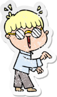 distressed sticker of a cartoon boy wearing spectacles png