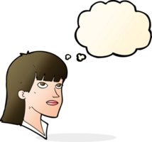 cartoon serious woman with thought bubble png