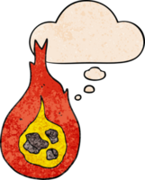 boule de feu de dessin animé et bulle de pensée dans le style de motif de texture grunge png