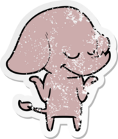 distressed sticker of a cartoon smiling elephant png