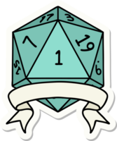 adesivo de rolo de dados natural um d20 png