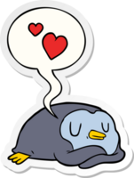 cartoon penguin and love hearts and speech bubble sticker png