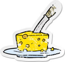 distressed sticker of a cartoon cheese png