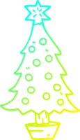 árbol de navidad de dibujos animados de dibujo de línea de gradiente frío png