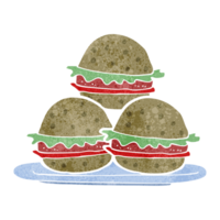 retro dibujos animados plato de hamburguesas png