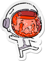 distressed sticker of a cartoon crying astronaut png