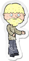 retro distressed sticker of a cartoon happy bearded man png