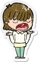 distressed sticker of a cartoon woman talking loudly png