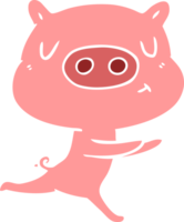 flat color style cartoon content pig running png