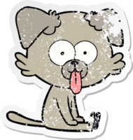 distressed sticker of a cartoon sitting dog with tongue sticking out png