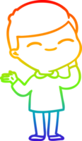 rainbow gradient line drawing cartoon shy smiling boy png