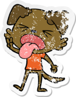 distressed sticker of a cartoon disgusted dog png