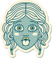 tattoo style sticker of female face sticking out tongue png