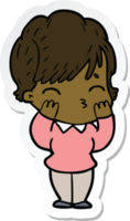 sticker of a cartoon woman thinking png