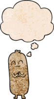 saucisse de dessin animé et bulle de pensée dans le style de motif de texture grunge png