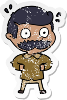 distressed sticker of a cartoon man with mustache shocked png