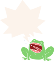 cartoon frog shouting and speech bubble in retro style png