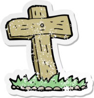 pegatina retro angustiada de una tumba cruzada de madera de dibujos animados png