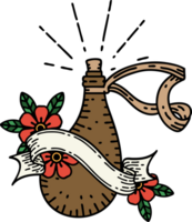 banner with tattoo style old leather water flask png