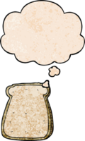 cartoon slice of bread and thought bubble in grunge texture pattern style png