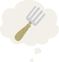 cartoon fork and thought bubble in retro style png