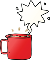 dessin animé camping tasse de café et bulle de dialogue dans un style dégradé lisse png