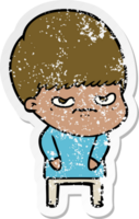 distressed sticker of a annoyed cartoon boy png