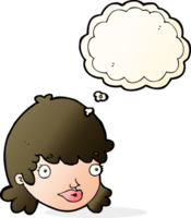 cartoon female face with surprised expression with thought bubble png