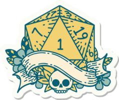 natural one d20 dice roll sticker png