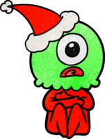 texturierter Cartoon eines Zyklopen-Alien-Raumfahrers mit Weihnachtsmütze png