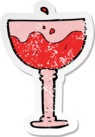 retro distressed sticker of a cartoon glass of wine png