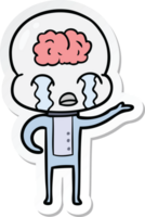 sticker of a cartoon big brain alien crying png