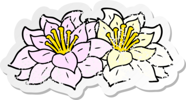 distressed sticker of a cartoon flowers png