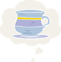 caricatura, viejo, taza de té, y, pensamiento, burbuja, en, estilo retro png
