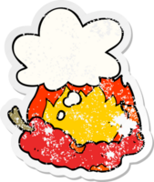 cartoon hete chili peper en gedachte bel als een versleten versleten sticker png