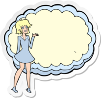 sticker van een cartoonvriendelijke vrouw met tekstruimte in de wolk png