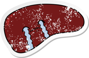 distressed sticker of a cartoon liver crying png