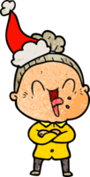 caricature texturée d'une vieille femme heureuse portant un bonnet de noel png