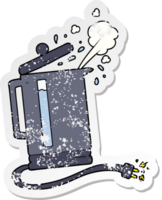 distressed sticker of a cartoon electric kettle boiling png