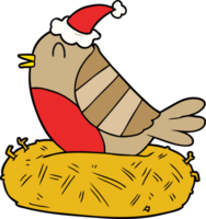 line drawing of a bird sitting on nest wearing santa hat png