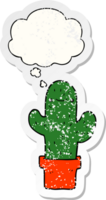 cartoon cactus and thought bubble as a distressed worn sticker png