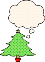 arbre de noël de dessin animé et bulle de pensée dans le style de la bande dessinée png