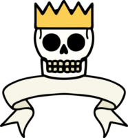 tatouage avec bannière d'un crâne et d'une couronne png