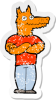 retro distressed sticker of a cartoon fox man png